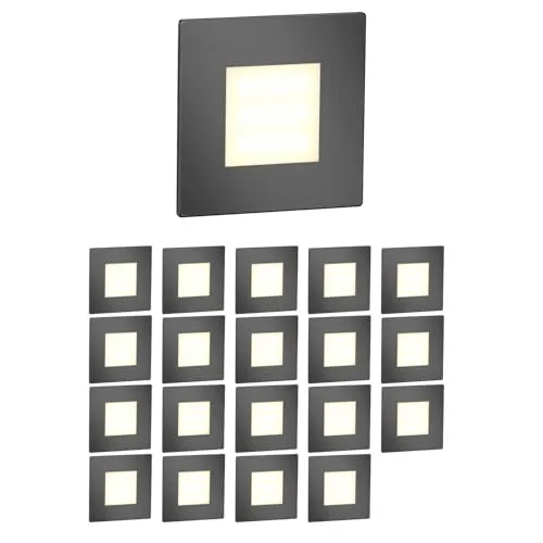 ledscom.de 20 Stück LED Treppenlicht/Wandeinbauleuchte FEX für innen und außen, eckig, anthrazit, 85 x 85mm, warmweiß