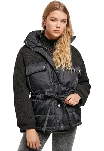 Urban Classics Damen Sherpa Mix Puffer Jacket Schwarz XS - Funktionsjacke für Damen mit dicker Fütterung und Stehkragen, bietet optimalen Komfort und Stil. Oversize-Passform mit praktischen Taschen, perfekt für kalte Tage!