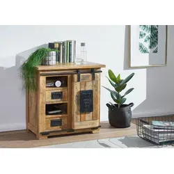 Massivmoebel24 Kommode aus Mango Holz - RAILWAY #123 - Kommode aus massivem Mango Holz, 70x45x70 cm, mit industriellem Design und einzigartigem Used Look. Perfekt für einen modernen Wohnstil.