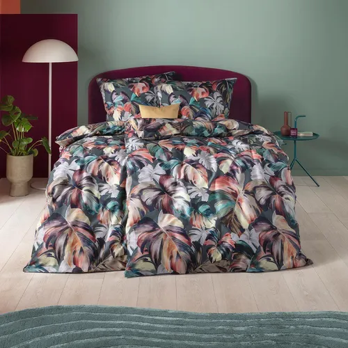 Produktbild Estella Bettwäsche Amy 4832 532 Salbei, 2-teiliges Satin-Set mit Monstera-Design
