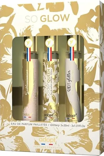 adopt SO GLOW 3er Set Eau de Parfums für Damen | 3 x 30 ml - Entdecken Sie das funkelnde Duftset mit drei verführerischen Damendüften à 30 ml. Ideal für besondere Anlässe oder den Alltag, bietet es eine Vielfalt an süßen und glamourösen Noten.