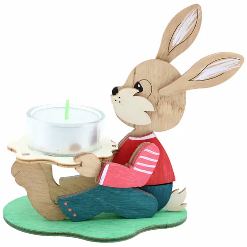 Bastelset Kuhnert Teelichthalter Hase sitzend für Ostern - Kreatives Bastelset aus naturbelassenem Holz, ideal für DIY-Projekte. Perfekt für die ganze Familie und eine schöne Osterdekoration.
