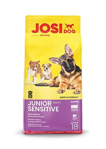 JosiDog Junior Sensitive (1 x 18 kg) | Glutenfreies Welpenfutter für empfindliche Hunde - Hundefutter für sensible, wachsende Hunde ab der 8. Woche, mit abgestimmtem Calcium-Phosphor-Verhältnis für gesundes Wachstum und kräftigen Knochenbau.