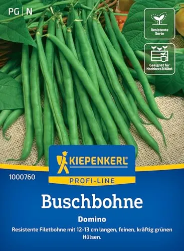 Kiepenkerl Profi-Line Buschbohnensamen Domino 1000760 – Gemüsesamen für eine resistente Filetbohne mit 12 bis 13 cm langen Hülsen und einem Inhalt für 8 bis 10 lfd. Meter