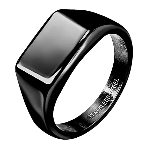 Mianova Siegelring Edelstahl rechteckig Herrenring Damenring Partnerring Trauring Verlobungsring Band Ring Damen Herren Breit modern Schwarz Größe 65 (20.7)