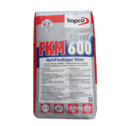 Sopro FKM 600 Silver MultiFlexKleber 25kg Sack - Hochwertiger Multiflexkleber für keramische Fliesen und Natursteine, schnell erhärtend und ideal für Wand- und Fußbodenheizungen. Perfekt für Innen- und Außenanwendungen.