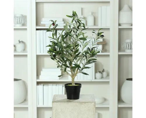 Kunstbaum Künstlicher Olivenbaum mit schwarzen Oliven - Kunstbäume für stilvolle Wohnambiente, pflegeleicht und ideal als Tisch- oder Zimmerdekoration für Zuhause und Büro.