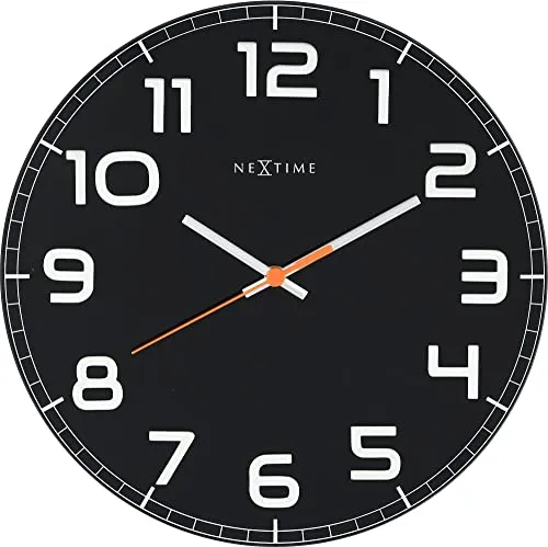 NeXtime Classy Round Wanduhr, 8817zw - Elegante Glas-Wanduhr im klassischen Design, Ø 30 cm, lautloser Betrieb für eine ruhige Atmosphäre in Ihrem Zuhause.