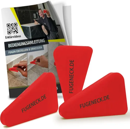 FUGENECK® - Profi Fugenabzieher - einzigartiges Design mit speziellen Überkanten - 3 verschiedene Fugengrößen - Acryl und Silikon Werkzeug aus Deutschland (6 Stück Rot)