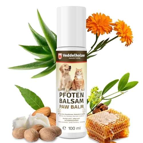 Veddelholzer 100 ml Pfotenbalsam für Hunde Natürlicher Pfotenschutz & Pflege bei rissigen Ballen Schutz vor Streusalz, Hitze & Kälte Mit Bienenwachs, Aloe Vera, Ringelblume & Sheabutter