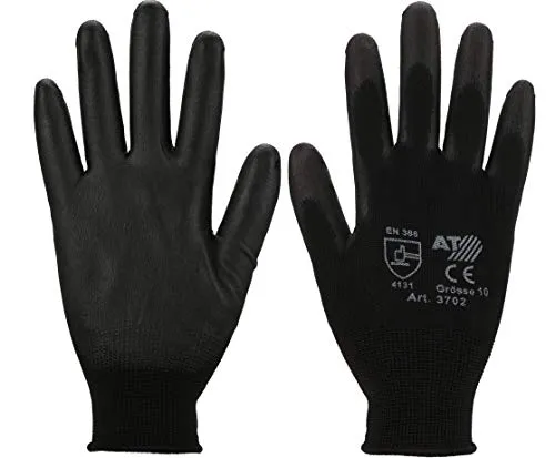Arbeitshandschuhe - 12 Paar Rutschfeste Montagehandschuhe Nahtlos, Reparaturen, Automobilindustrie, Feinarbeiten, Werkstatt Weiß, Schwarz, Grau, Gr. 8 (12 Paar) schwarz