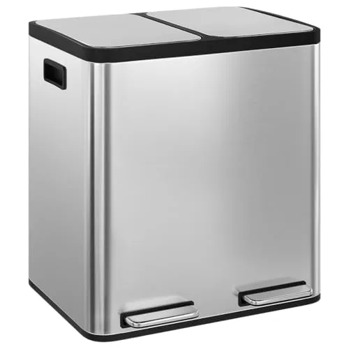 STEELSØN Epsilon Mülleimer 2 Fächer – Edelstahl Tretmülleimer mit Soft-Close-Deckel für Küche - Praktisches Mülltrennsystem mit 2x15L Fächern für einfache Trennung von Abfällen. Hygienische Bedienung per Pedal und leises Schließen dank Soft-Close-Technologie. Ideal für Küche, Badezimmer und Büro.