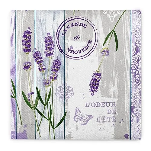 Sovie HOME Serviette Lavinia aus Linclass Airlaid, 40x40cm, 12 Stück, 1/4 Falz, Design Lavendel auf beige-grauem Hintergrund, festlich, hochwertig, dekorativ, Party