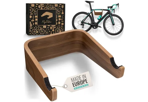 madeco Fahrradwandhalterung FlyBike - Design Holzhalterung für Rennrad & Mountainbike - Fahrradwandhalterung aus hochwertigem Nussbaumholz, ideal für Rennrad, Fixie & Mountainbike bis 20 kg. Inkl. Fischer Dübel und Wollfilz für optimalen Rahmenschutz.