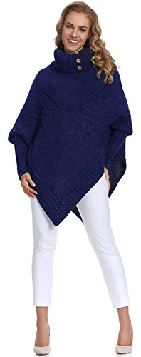 Merry Style Damen Poncho M83N4 - Dunkelblau, One Size - Strick Ponchos & Capes für Damen; Bequemer Damenponcho mit großen Ärmeln und Rollkragen, aus warmem, elastischem Material, das sich perfekt anpasst. Hergestellt in der EU.