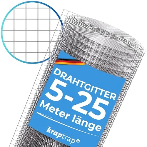 Kraptrap® Voliere Drahtgitter 10x10mm - Korrosionsgeschützt und vielseitig - Vielseitiges Drahtgitter für den Bau von Gehegen, Vogelkäfigen und als Rankhilfe. Verzinkt für zuverlässigen Schutz vor Witterungseinflüssen und einfach zu bearbeiten.