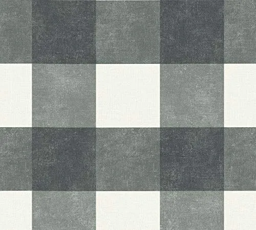 Livingwalls Vliestapete Paradise Garden Tapete kariert 10,05 m x 0,53 m schwarz grau weiß Made in Germany 367154 36715-4