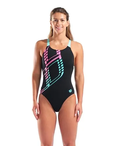 Arena Damen Badeanzug Graphic Swimsuit Swim Pro L 010809 - Der Arena Damen Badeanzug GRAPHIC SWIMSUIT SWIM PRO L bietet ein stylisches Design mit großem Logo und optimalem Tragekomfort. Hergestellt aus MaxLife Eco, ist er langlebig und bietet hervorragende Passform und Chlorbeständigkeit.