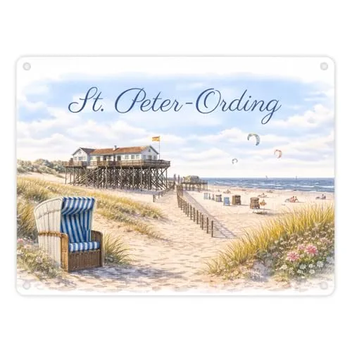 St. Peter-Ording Metallschild in 15x20 cm Strandkorb Maritime Dekoration, lustiges Strandgeschenk