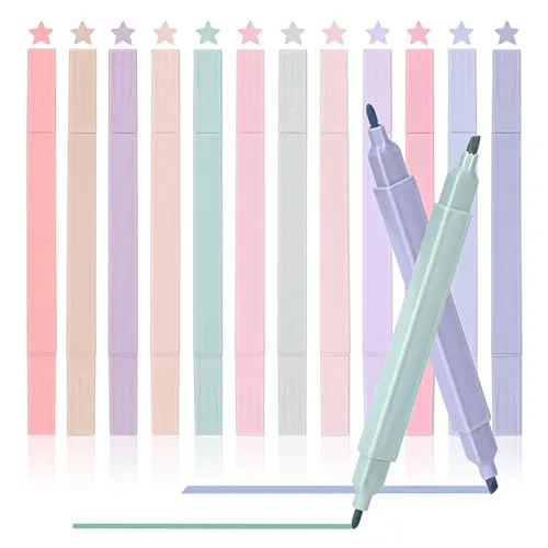 Produktbild LUXECOVE 12 Stück Pastell Textmarker, Buchmarker, Marker Stifte mit flexiblen Spitzen