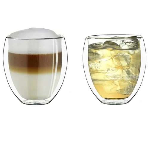 Creano doppelwandige Gläser 400ml „DG-Bauchig“, 2er Set, großes Thermoglas doppelwandig aus Borosilikatglas, Kaffeegläser, Teegläser, Latte Gläser, Doppelwandgläser