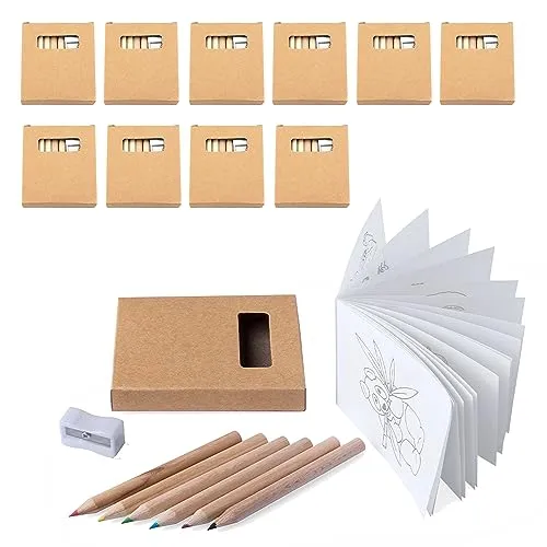 Partituki 10 Malpacks mit je 6 Buntstiften, 1 Notizbuch mit Zeichnungen und 1 Spitzer, ideal als Geschenk für Geburtstagsfeiern