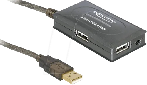 DELOCK 82748 - USB 2.0 Verlängerungskabel 10m aktiv 4Port Hub