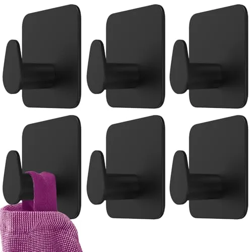 4happy 6 x Handtuchhalter ohne Bohren, OV Design in schwarz von 4happy