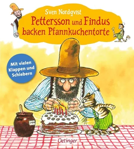 Pettersson und Findus backen Pfannkuchentorte - Pappbilderbuch für Kinder ab 2 Jahren mit interaktiven Klappen und Schiebern, das eine lustige Geburtstagsgeschichte erzählt und zum Mitmachen einlädt.
