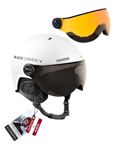 Black Crevice Skihelm Arlberg mit 2 Visier, Carbon weiß/grau, M/L (58-61)
