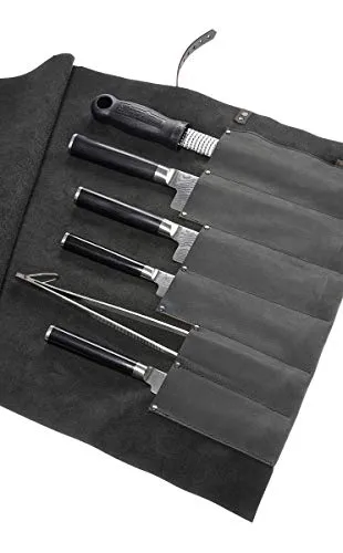 Rolltasche Kochmesser, Messerrolle, Messertasche, aus gewachstem Öko Rindleder, hergestellt in Deutschland, 6 Köcher, grau, von Wunschleder-Home