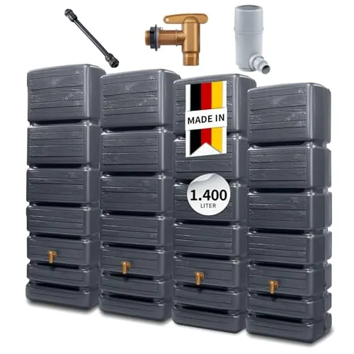 4rain Regentonne SLIM WOOD DECOR 1400 Liter - Bewässerung mit stilvollem Wandtank-Set in graphite grey, ideal für effiziente Regenwassernutzung und platzsparende Installation.