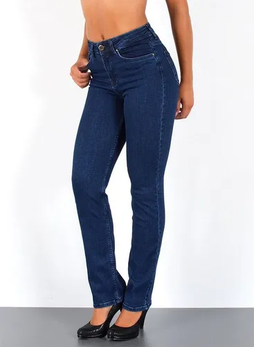 ESRA Damen Straight-Jeans High Waist in Übergröße - Stylische Straight-Fit Jeans für Damen in Dunkelblau mit hohem Bund. Ideal für komfortablen Sitz und vielseitige Outfits. Für einen lässigen Look im Alltag.