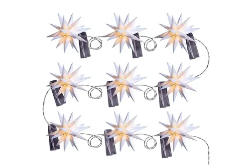 LED Weihnachtssterne Lichterkette 9 Sterne wetterfest Ø 8 cm Timer 6h