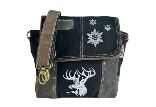 Domelo Trachtentasche Messenger Tasche aus Canvas und Leder mit Hirsch Motiv - Umhängetaschen im einzigartigen Design, mit Lederverzierungen und praktischem Innenleben für optimalen Schutz Ihrer Wertsachen.
