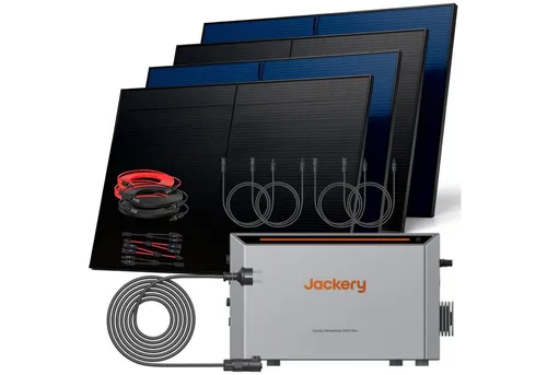 SUNNIVA Balkonkraftwerk 2000W mit 2,048 kWh Speicher Jackery HomePower 2000 Ultra, (BIFAZIAL FULLBLACK komplett Steckdose, PV Solaranlage Komplettset mit Solarspeicher, 4x 5000W N-Type Glas-Glas BIFA)