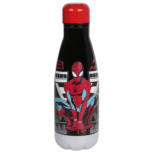 MARVEL Spider-Man STAHL WASSERFLASCHE, Edelstahlflasche FÜR JUNGEN 500ml (Schwarz Spider-Man)