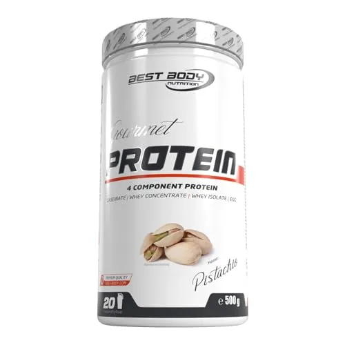 Best Body Nutrition Gourmet Premium Pro Protein Shake, Pistachio - Mehrkomponenten Protein mit 80% Proteinanteil für Muskelaufbau und -erhalt, cremige Konsistenz und perfekte Löslichkeit in Milch oder Wasser.
