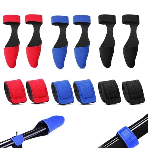 RFYTDCF 12 Stück Rutenbänder Angeln, Angelruten Gurte Anti-Rutsch Angelrutenhalter Einstellbar Ruten Klettband Rutenbänder Rutensocke Rutenschutzkappe Angelzubehör Schwarz, Blau, Rot