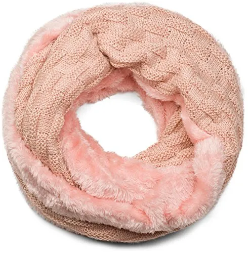 styleBREAKER warmer Feinstrick Loop Schal mit Flecht Muster und sehr weichem Fleece Innenfutter, Schlauchschal, Unisex 01018150, Farbe:Altrose