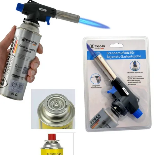 Lötbrenner Aufsatz Schraubventil Bajonett Gaskartusche Piezozündung Bunsenbrenne