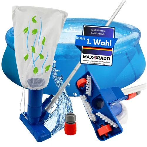Maxorado Pool Bodensauger mit Stange und Auffangsack - Schwimmbeckensauger für alle Wasserarten, tragbar und ideal für die gründliche Reinigung von Pools und Whirlpools.