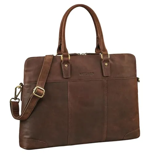 STILORD 'Charlize' Moderne Leder Businesstasche Damen Groß Echtleder Laptoptasche 13-15.6 Zoll zum Umhängen - ideal als Aktentasche Freizeittasche oder Shopper, Farbe:zamora - braun