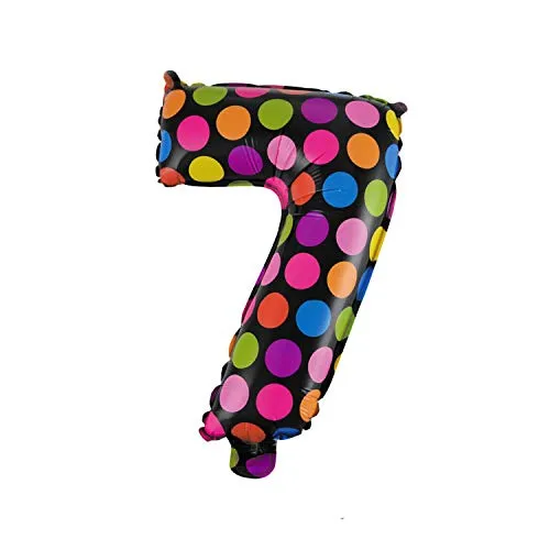 Folienballon Zahl 40 cm bunt bepunktet / schwarz -für Luftbefüllung - für Geburtstag Hochzeit Party - Ballon im Zahlen-Design Jubiläum Geschenk Luftballon Zahlenballon riesen Nummer Deko (Zahl 7)