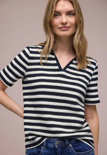 STREET ONE Poloshirt Sommer-Strick-Polo mit Streifen blau 46 EU