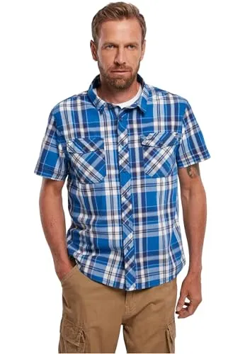 Brandit Roadstar Shirt Short Sleeve XXL - Blau - Herrenhemden mit modernem Kurzarm-Design und zwei praktischen Brusttaschen. Hergestellt aus atmungsaktiver Baumwolle, perfekt für Reisen und Freizeit.