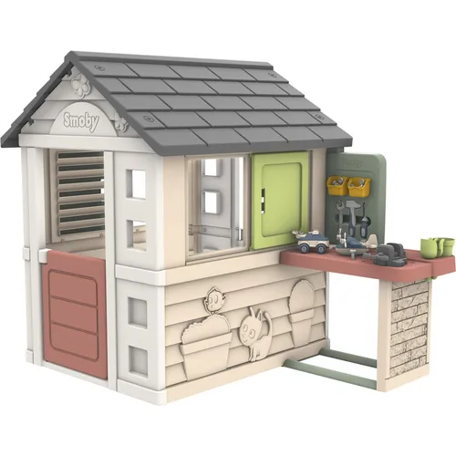 Smoby Life Spielhaus Natur mit Werkstatt - Kreatives Kinderhaus für Garten ab 2 Jahren - Entdecken Sie das Smoby Life Spielhaus Natur mit Werkstatt – ein kreativer Rückzugsort für kleine Handwerker! Mit großer Arbeitsfläche, 39 Zubehörteilen und robustem Design fördert es fantasievolles Spiel im Freien.
