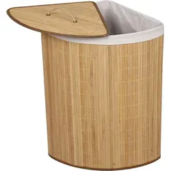 Wiltec Wäschebox 57L - Eckwäschekorb aus Bambus mit Deckel - Wäschekörbe, 57L Volumen für Schmutzwäsche, nachhaltiges Bambusdesign, faltbar und platzsparend für jede Zimmerecke.