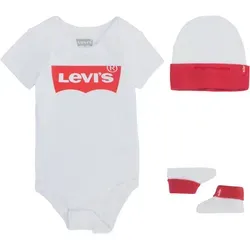 Levi's Kids Classic Batwing Infant Set 3pc - Bekleidungsset für Baby-Jungen, bestehend aus einem weichen Jersey-Body, einer kuscheligen Mütze und bequemen Schühchen – ideal für stilvolle Kleinen von 0-6 Monaten.