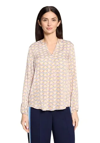 Cartoon Damen Casual-Bluse mit Muster 40 in Blue/Apricot - Moderne, gerade geschnittene Bluse mit grafischem Muster und V-Ausschnitt. Ideal für lässige Outfits. Perfekt für die modebewusste Frau!